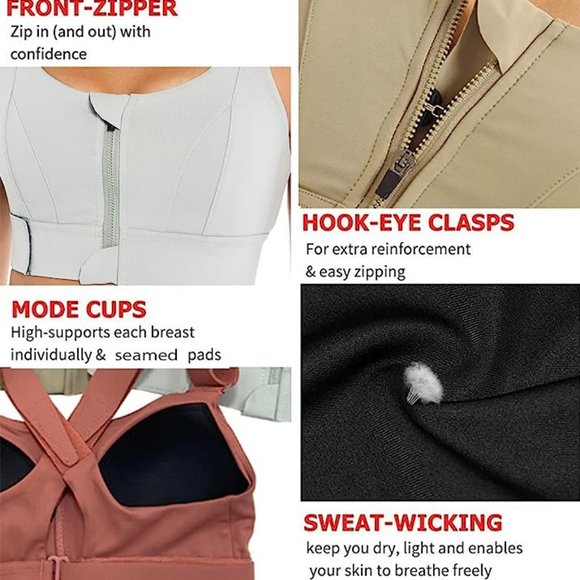Zipper Front High Impact Sports Bra 3XL (see description) *NEW* - Picture 6 of 7